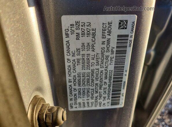 2HKRW2H89JH690332 2018 HONDA CR-V Silver VIN sticker view