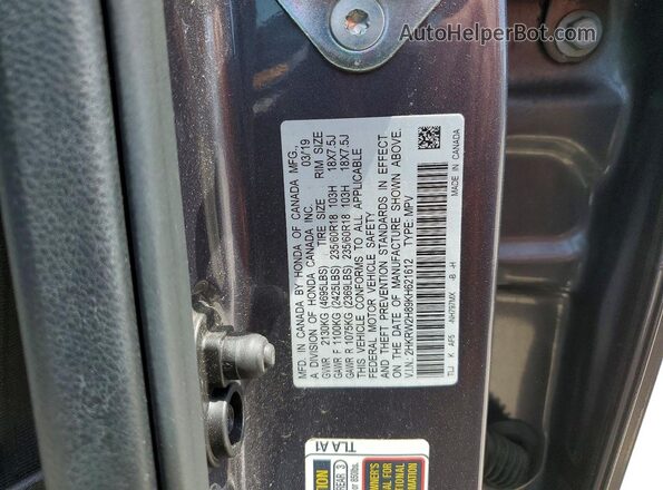 2HKRW2H89KH621612 2019 HONDA CR-V Gray 