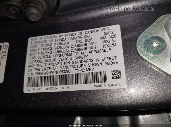 2HKRW2H96NH653298 2022 HONDA CR-V Gray Engine compartment view