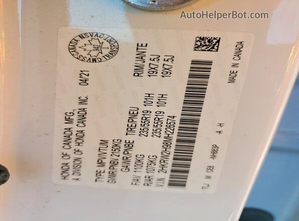 2HKRW2H98MH226574 2021 HONDA CR-V White 