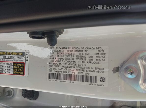 2HKRW2H98NH671575 2022 HONDA CR-V White ძრავის განყოფილების ხედი