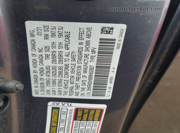 2HKRW2H99MH620827 2021 HONDA CR-V Gray 
