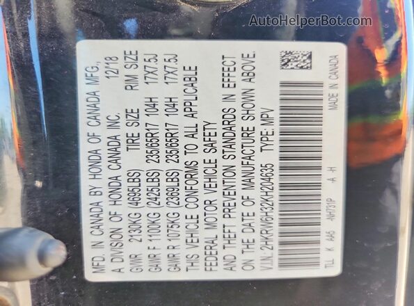 2HKRW6H32KH204635 2019 HONDA CR-V Black 