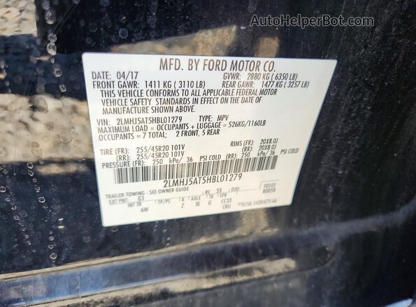 2LMHJ5AT5HBL01279 2017 LINCOLN MKT Черный Вид наклейки с VIN-кодом