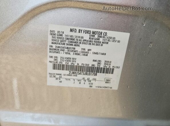 2LMHJ5AT5JBL01708 2018 LINCOLN MKT Silver Engine compartment view