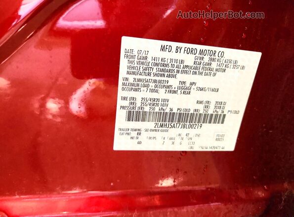 2LMHJ5AT7JBL00219 2018 LINCOLN MKT Burgundy Widok naklejki z numerem VIN