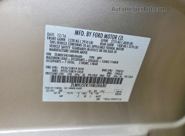 2LMHJ5FK1HBL00680 2017 LINCOLN MKT Beige Vista del compartimento del motor