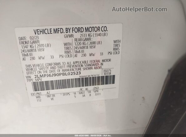 2LMPJ6J90PBL02523 2023 LINCOLN NAUTILUS Белый Вид подкапотного пространства