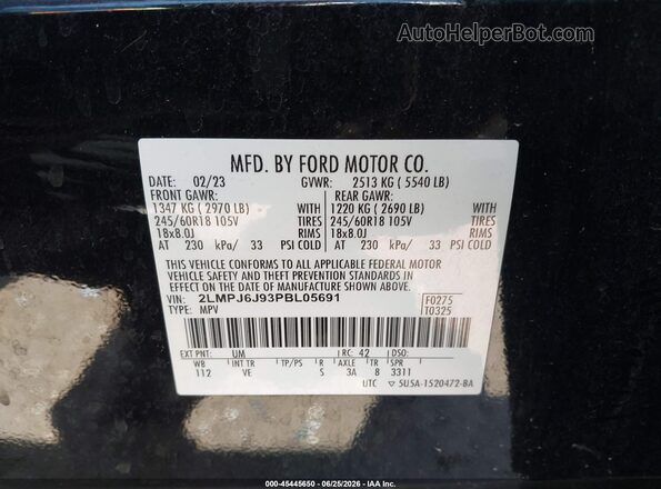 2LMPJ6J93PBL05691 2023 LINCOLN NAUTILUS Black Շարժիչի բաժամունքի տեսք