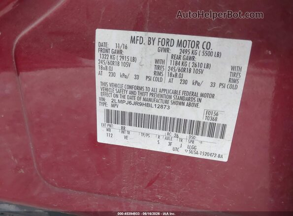 2LMPJ6JR9HBL12873 2017 LINCOLN MKX Red Widok komory silnika