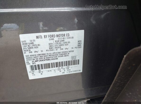2LMPJ6K97NBL00246 2022 LINCOLN NAUTILUS Gray Engine compartment view