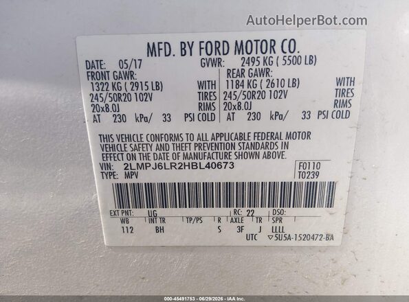 2LMPJ6LR2HBL40673 2017 LINCOLN MKX Желтый Вид подкапотного пространства