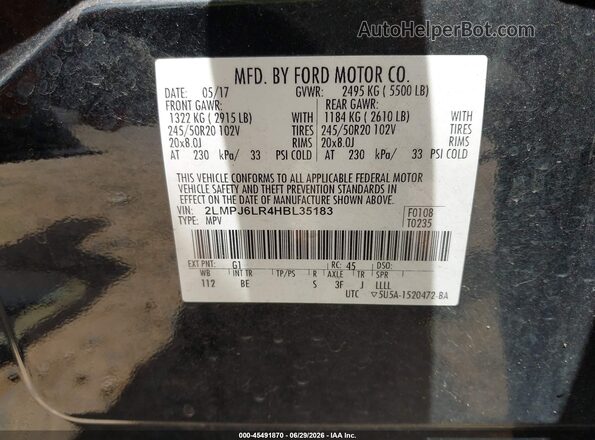 2LMPJ6LR4HBL35183 2017 LINCOLN MKX Black Շարժիչի բաժամունքի տեսք