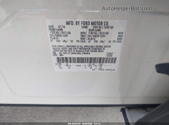 2LMPJ7JR8GBL78884 2016 LINCOLN MKX White Vista del compartimento del motor