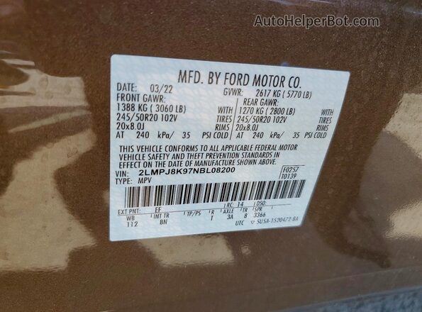 2LMPJ8K97NBL08200 2022 LINCOLN NAUTILUS Brown 360 interior view