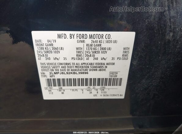 2LMPJ8L92KBL39896 2019 LINCOLN NAUTILUS Black 