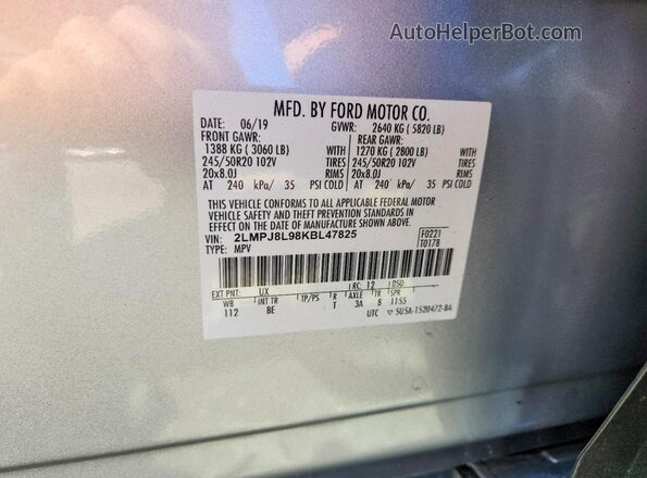 2LMPJ8L98KBL47825 2019 LINCOLN NAUTILUS Silver 