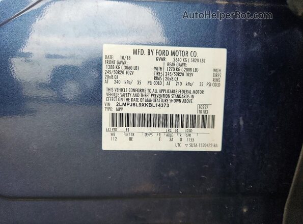 2LMPJ8L9XKBL14373 2019 LINCOLN NAUTILUS Blue 