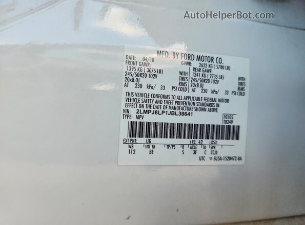 2LMPJ8LP1JBL38641 2018 LINCOLN MKX White Vista del compartimento del motor