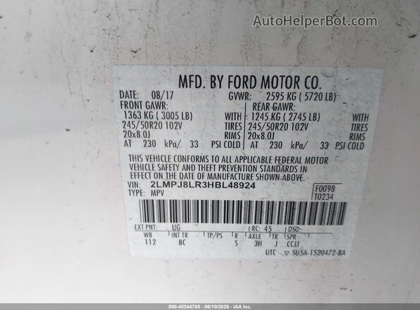2LMPJ8LR3HBL48924 2017 LINCOLN MKX Белый 
