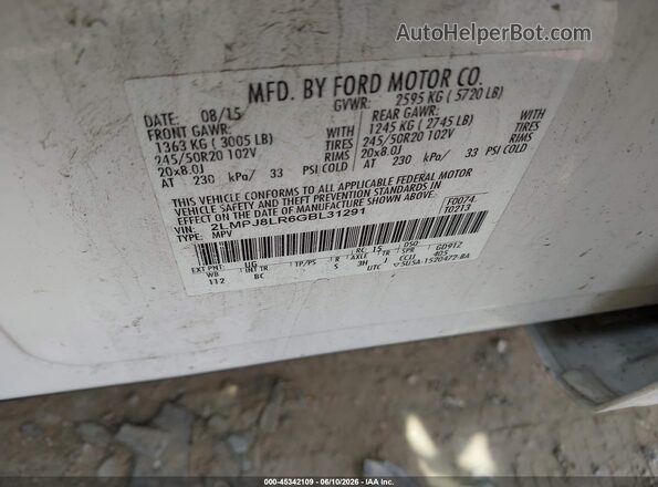 2LMPJ8LR6GBL31291 2016 LINCOLN MKX White Engine compartment view