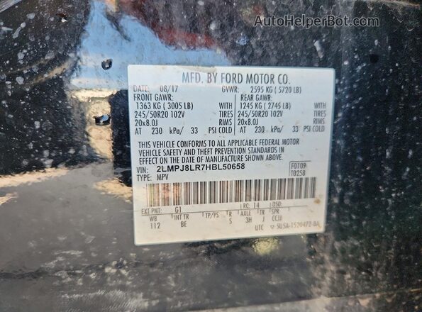 2LMPJ8LR7HBL50658 2017 LINCOLN MKX Black VIN sticker view