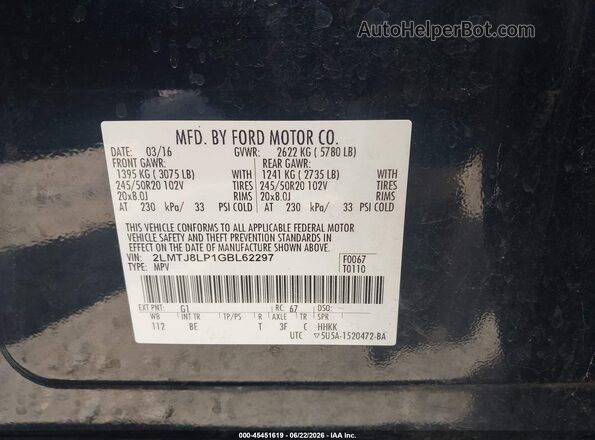 2LMTJ8LP1GBL62297 2016 LINCOLN MKX Black Vista del compartimento del motor