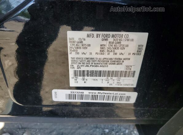 2LMTJ8LP9GBL60233 2016 LINCOLN MKX Black VIN sticker view