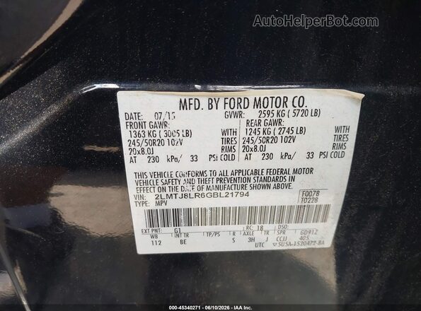 2LMTJ8LR6GBL21794 2016 LINCOLN MKX Black Շարժիչի բաժամունքի տեսք