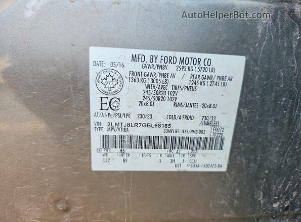 2LMTJ8LR7GBL68185 2016 LINCOLN MKX Silver Շարժիչի բաժամունքի տեսք