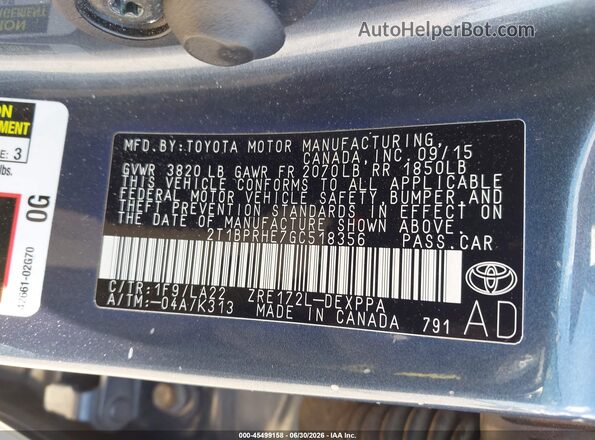 2T1BPRHE7GC518356 2016 TOYOTA COROLLA Gray ძრავის განყოფილების ხედი