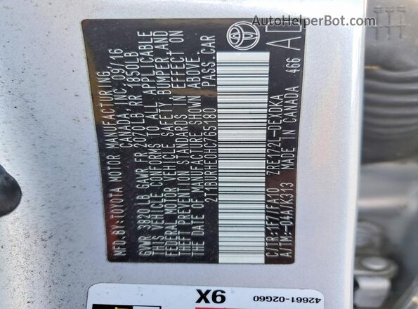 2T1BURHE0HC765180 2017 TOYOTA COROLLA Silver 