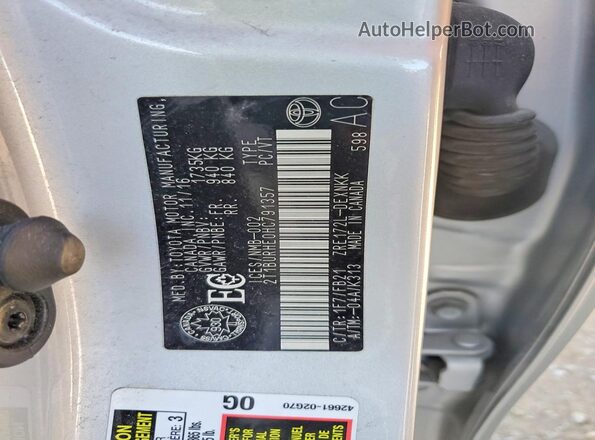 2T1BURHE0HC791357 2017 TOYOTA COROLLA Silver Vista de la etiqueta del VIN