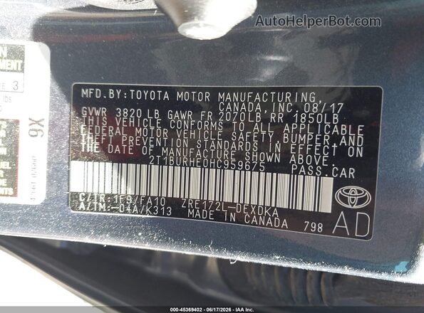 2T1BURHE0HC959675 2017 TOYOTA COROLLA Dark Blue ძრავის განყოფილების ხედი
