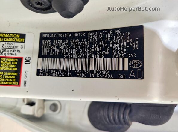 2T1BURHE0JC094969 2018 TOYOTA COROLLA White Շարժիչի բաժամունքի տեսք
