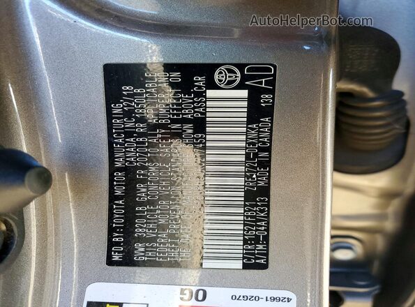 2T1BURHE0KC217459 2019 TOYOTA COROLLA Gray 