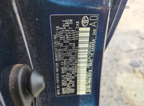 2T1BURHE0KC223083 2019 TOYOTA COROLLA Синий 