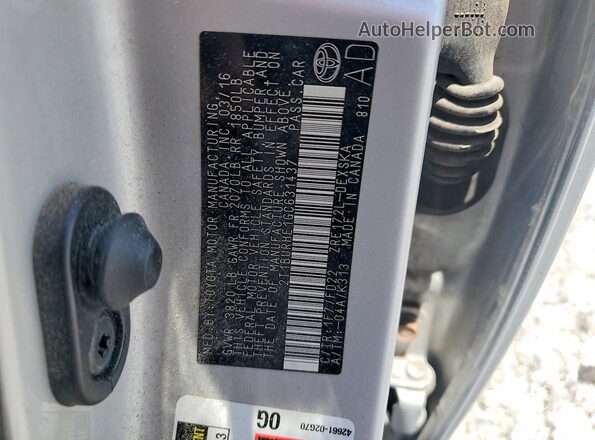 2T1BURHE1GC631437 2016 TOYOTA COROLLA Серебряный Вид наклейки с VIN-кодом