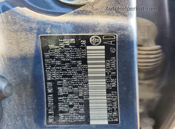 2T1BURHE1GC677138 2016 TOYOTA COROLLA Blue VIN sticker view