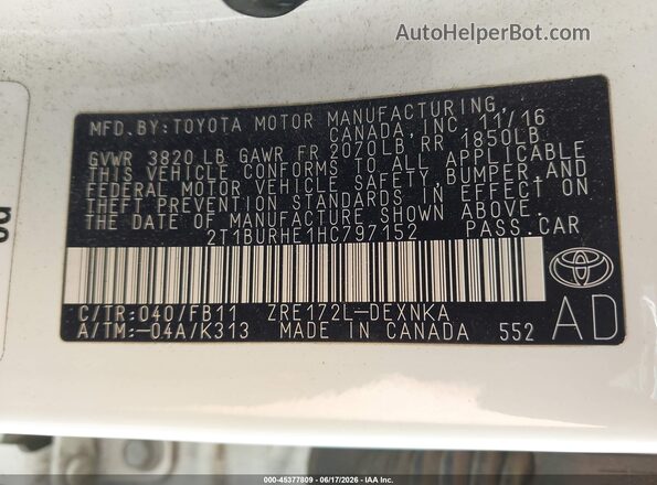 2T1BURHE1HC797152 2017 TOYOTA COROLLA White Engine compartment view
