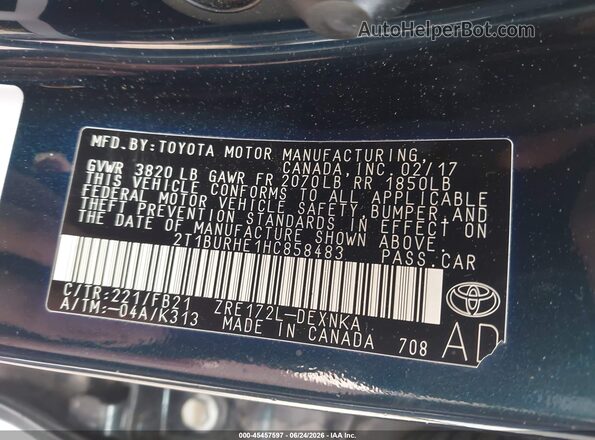 2T1BURHE1HC858483 2017 TOYOTA COROLLA Dark Blue Vista del compartimento del motor