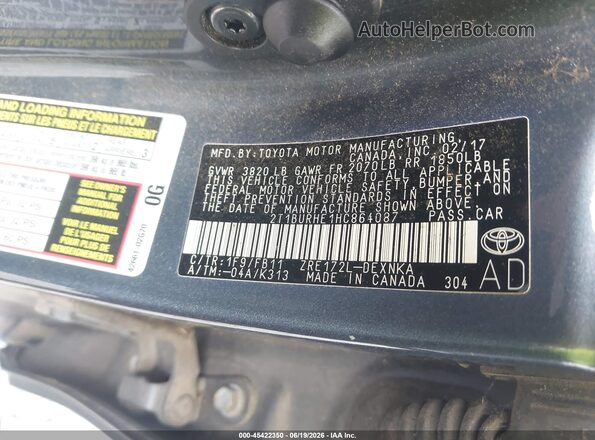 2T1BURHE1HC864087 2017 TOYOTA COROLLA Gray Vista del compartimento del motor