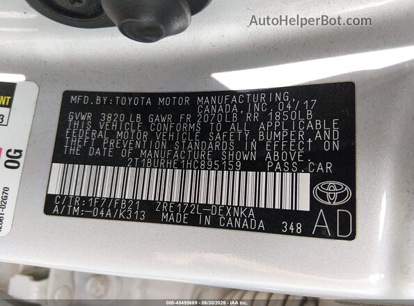 2T1BURHE1HC895159 2017 TOYOTA COROLLA Silver Vista del compartimento del motor