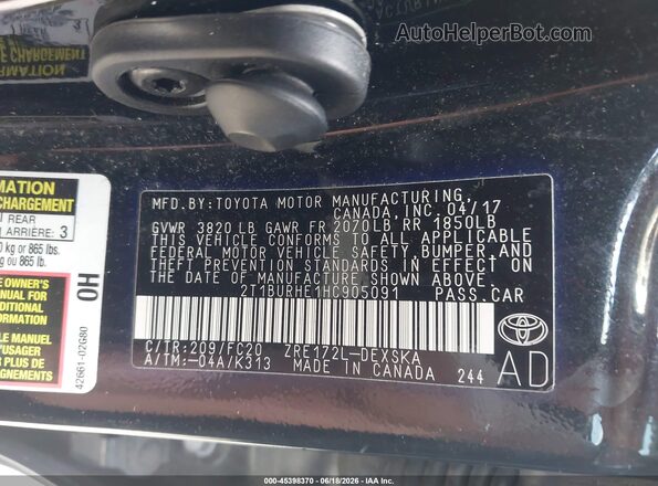 2T1BURHE1HC905091 2017 TOYOTA COROLLA Black Vista del compartimento del motor