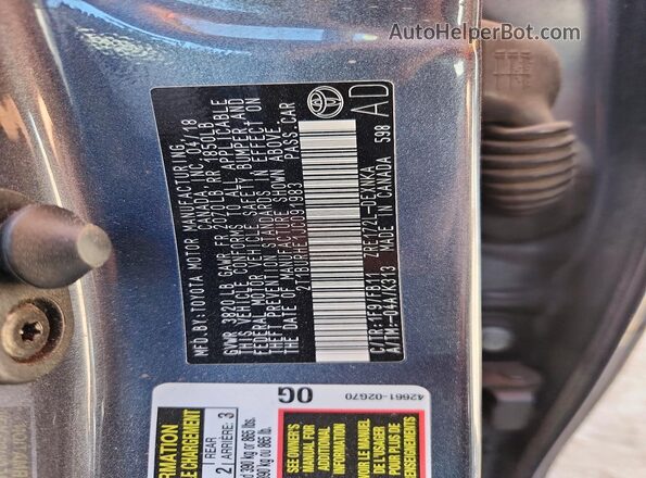 2T1BURHE1JC091983 2018 TOYOTA COROLLA Charcoal 