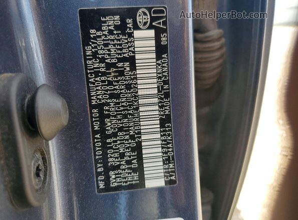 2T1BURHE1KC202615 2019 TOYOTA COROLLA Blue Engine compartment view