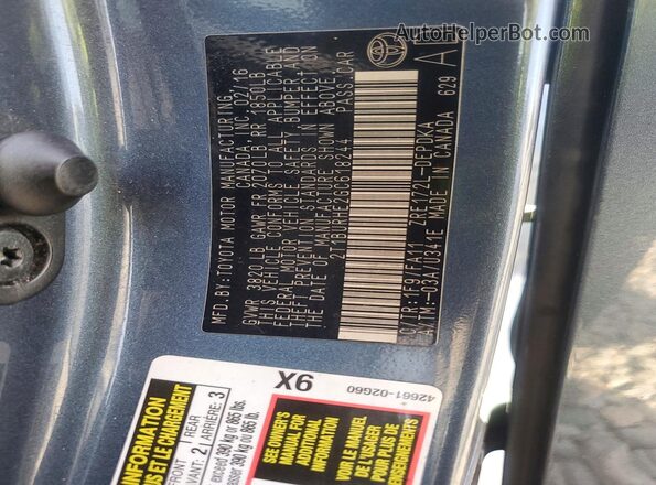 2T1BURHE2GC618244 2016 TOYOTA COROLLA Charcoal ძრავის განყოფილების ხედი