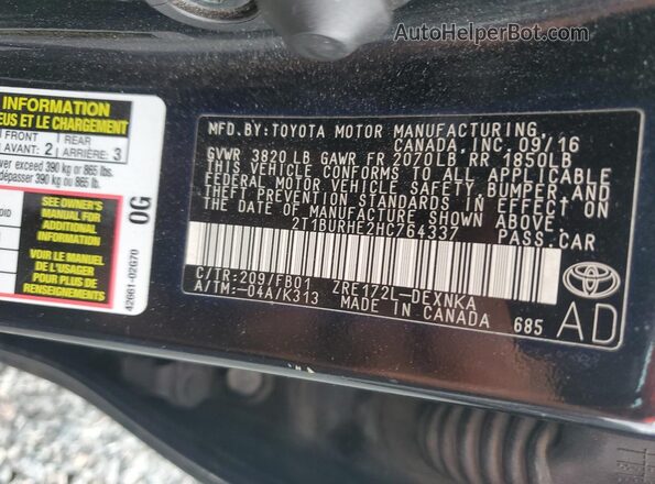 2T1BURHE2HC764337 2017 TOYOTA COROLLA Black 