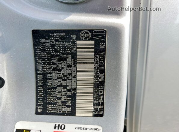 2T1BURHE2HC802777 2017 TOYOTA COROLLA Silver Vista del compartimento del motor