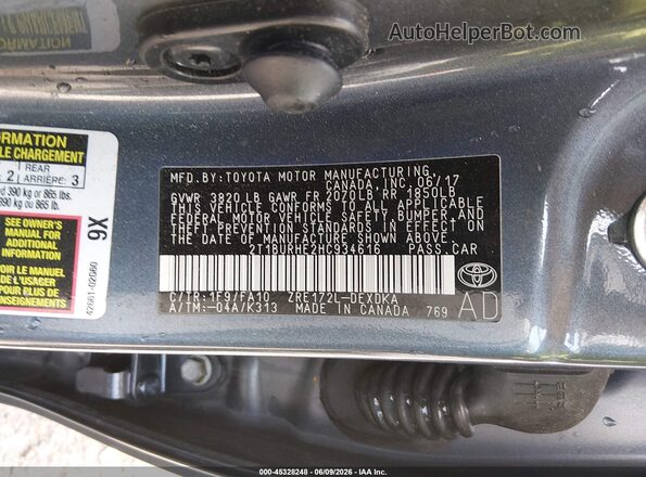 2T1BURHE2HC934616 2017 TOYOTA COROLLA Gray 